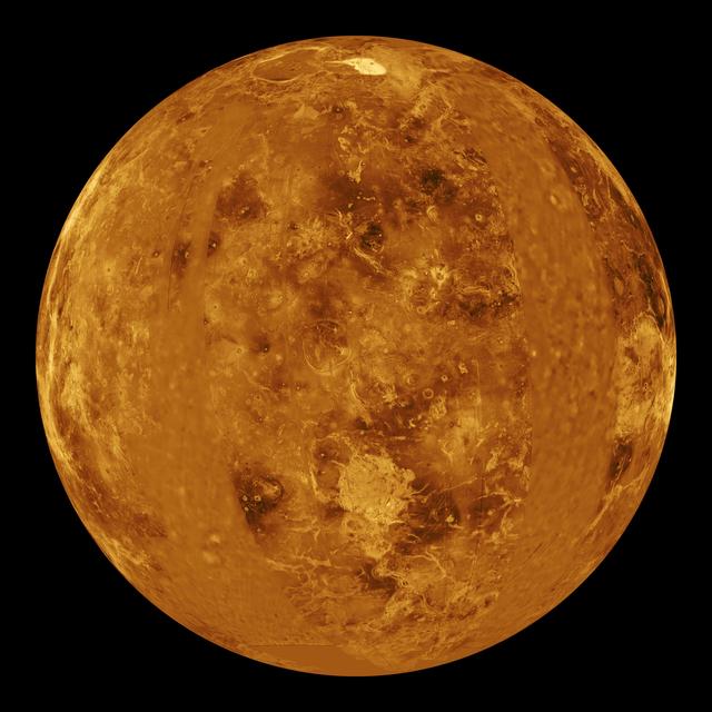 NASA image: Venus - Computer Simulated Global View Centered at 0 Degrees East Longitude