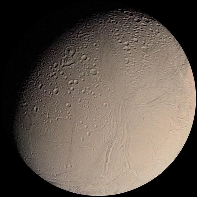 NASA image: Voyager 2 Color Image of Enceladus, Almost Full Disk
