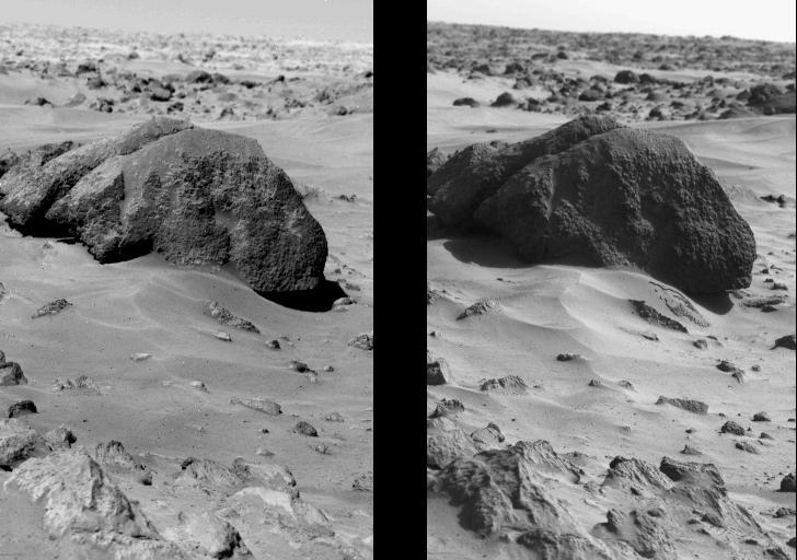 Boulder Big Joe And Surface Changes On Mars  http://photojournal.jpl.nasa.gov/catalog/PIA00397