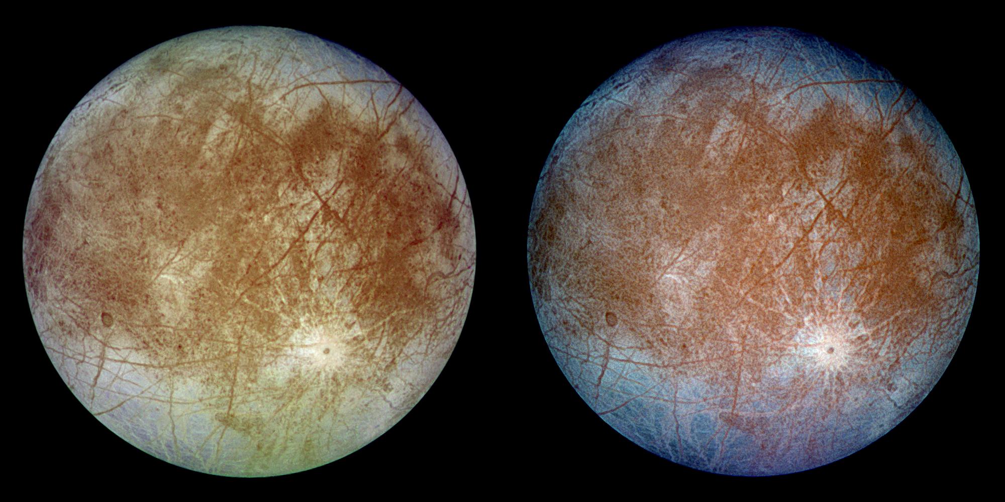Natural and False Color Views of Europa