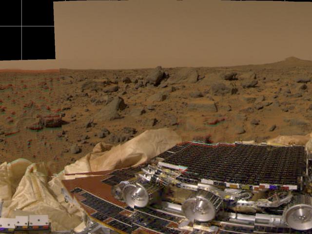 NASA image: Rover, Airbags & Martian Terrain