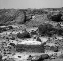 A close-up of the rectangular rock called "Flat Top" from NASA's Mars Pathfinder (MPF) rover Sojourner in July, 1997.  http://photojournal.jpl.nasa.gov/catalog/PIA00626