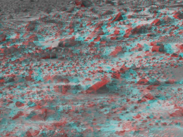 This area of terrain near the Sagan Memorial Station was taken by NASA Mars Pathfinder. 3D glasses are necessary to identify surface detail.