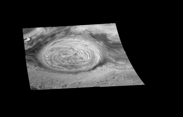 This mosaic of the Great Red Spot on Jupiter from NASA Galileo orbiter was taken over an 80 second interval beginning at universal time 14 hours, 30 minutes, 23 seconds, on June 26, 1996.