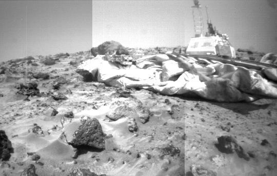 Rover Camera Mosaic of Lander & Wedge