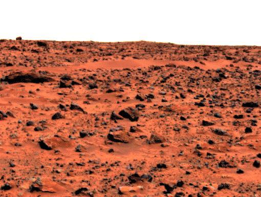 This enhanced color image of the Pathfinder landing site shows the eastern horizon. The elongated, reddish, low contrast region in the distance is "Roadrunner Flats." This image was taken by the Imager for Mars Pathfinder (IMP).   Sojourner spent 83 days of a planned seven-day mission exploring the Martian terrain, acquiring images, and taking chemical, atmospheric and other measurements. The final data transmission received from Pathfinder was at 10:23 UTC on September 27, 1997. Although mission managers tried to restore full communications during the following five months, the successful mission was terminated on March 10, 1998.   http://photojournal.jpl.nasa.gov/catalog/PIA00979