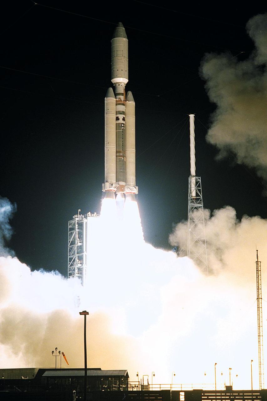 A seven-year journey to the ringed planet Saturn begins with the liftoff of a Titan IVB/Centaur carrying the Cassini orbiter and its attached Huygens probe.