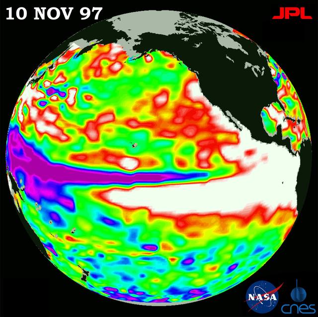 NASA image: TOPEX/El Niño Watch - Warm Water Pool is Increasing, Nov. 10, 1997