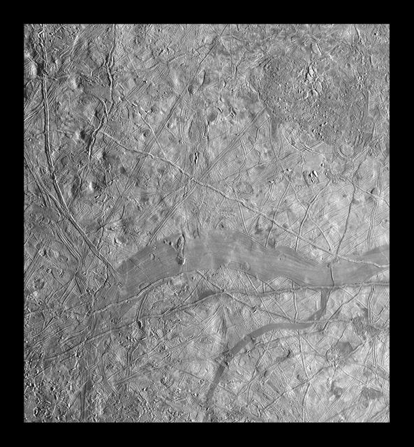 NASA image: Regional Mosaic of Chaos and Gray Band on Europa