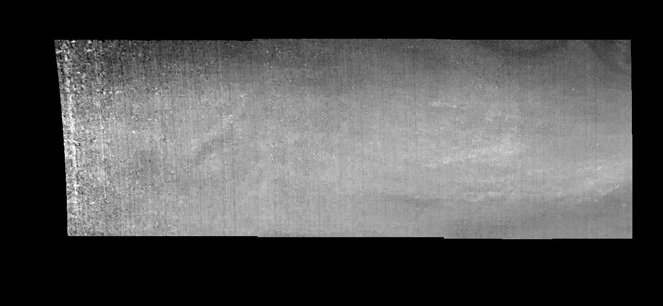 Mosaic of an equatorial "hotspot" on Jupiter at 889 nanometers (nm). The mosaic covers an area of 34,000 kilometers by 11,000 kilometers. Light at 889 nm is strongly absorbed by atmospheric methane. This image shows the features of a hazy cloud layer tens of kilometers above Jupiter's main visible cloud deck. This haze varies in height but appears to be present over the entire region. Small patches of very bright clouds may be similar to terrestrial thunderstorms. The dark region near the center of the mosaic is an equatorial "hotspot" similar to the Galileo Probe entry site. These features are holes in the bright, reflective, equatorial cloud layer where warmer thermal emission from Jupiter's deep atmosphere can pass through. The circulation patterns observed here along with the composition measurements from the Galileo Probe suggest that dry air may be converging and sinking over these regions, maintaining their cloud-free appearance.  North is at the top. The mosaic covers latitudes 1 to 10 degrees and is centered at longitude 336 degrees West. The smallest resolved features are tens of kilometers in size. These images were taken on December 17, 1996, at a range of 1.5 million kilometers by the Solid State Imaging system aboard NASA's Galileo spacecraft.  http://photojournal.jpl.nasa.gov/catalog/PIA01200