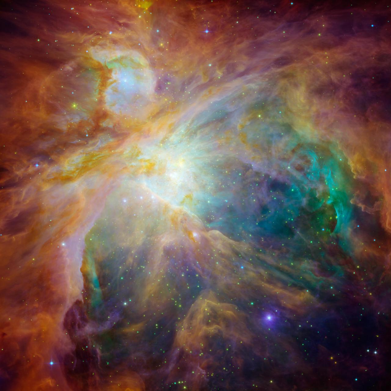 NASA Spitzer and Hubble Space Telescopes have teamed up to expose the chaos that baby stars are creating 1,500 light-years away in a cosmic cloud called the Orion nebula.