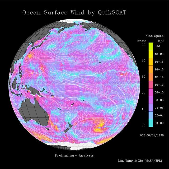 NASA image: Pacific Ocean Surface Winds from QuikScat
