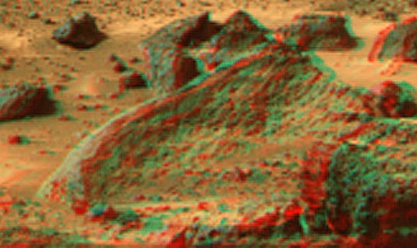 This anaglyph view of Ender, due south of the lander, was produced by NASA Mars Pathfinder Imager camera. 3D glasses are necessary to identify surface detail.