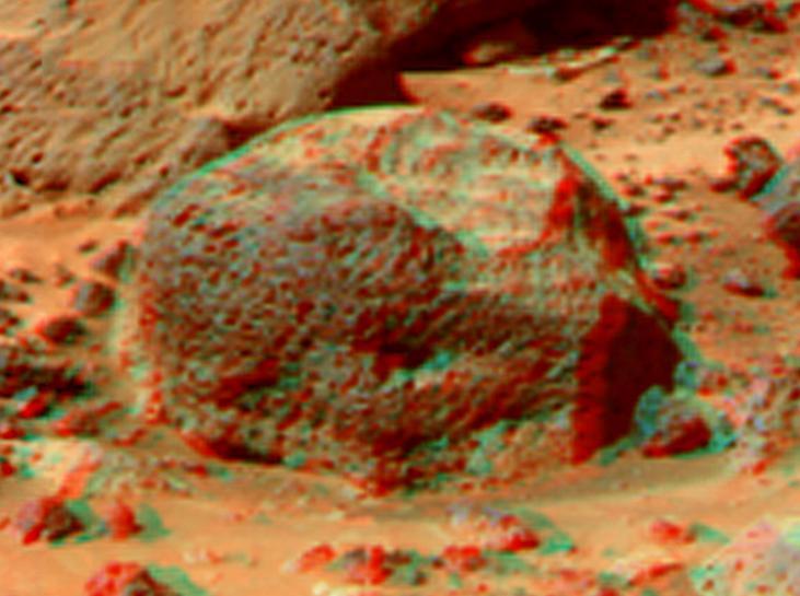 This anaglyph view of Stimpy, in the Rock Garden, was produced by NASA Mars Pathfinder Imager camera. 3D glasses are necessary to identify surface detail.