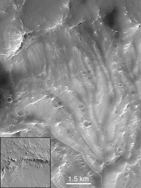 NASA image: Channels on Bakhuysen Crater Wall
