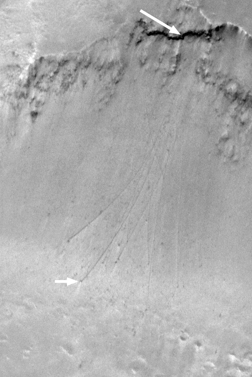 Boulder Tracks on Schiaparelli Basin South Wall