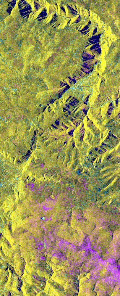 This is an X-band seasonal image of the central part of Lozere Departement situated south of the Massif Central in France. The image is 10 kilometers by 25 kilometers (6 miles by 15.5 miles) and is centered at approximately 44.3 degrees north latitude and 3 degrees east longitude. This image was acquired by the Spaceborne Imaging Radar-C/X-band Synthetic Aperture Radar aboard the space shuttle Endeavour on April 15, 1994 and on October 6, 1994. The image channels have the following color assignments: red was acquired in April; green was acquired in October; and blue is the ratio of the two data sets combined. Seasonal differences in the vegetation are visible in pink, which are heaths growing in the spring.  This research area features two large limestone plateaus cut by the famous Gorges du Tarn, standing in parallel with the granite mountain range known as the Cevennes Mountains nearby. Land-use consists mainly of grasslands, heaths and forests. Forest types seen in the images are Austrian pines,Scots pines, spruce, fir and beech trees. Most forests were planted at the end of the 19th century through a national reforestation program aimed at reducing the strong erosion risks in these areas. This program was so successful that today the forests are exploited for forest pulpwood and sawlogs, but also remain protected as conservation regions. The study being performed in this area will assess the potential of spaceborne radar remote sensing for temperate forest type mapping and forest resource monitoring. The combination of X-band SAR data with lower frequency data (such as the SIR-C L-band data) allows scientists to distinguish forest tree species and biomass, or areas of ground vegetation.  The lessons learned from the radar images of these controlled forest regions can be applied to larger areas and naturally grown forests to help ecologists protect and maintain them. The SIR-C/X-SAR images will be investigated by scientists from the remote sensing laboratory Cemagref in Montpellier and the National Forestry Board in Mende, France.   http://photojournal.jpl.nasa.gov/catalog/PIA01755