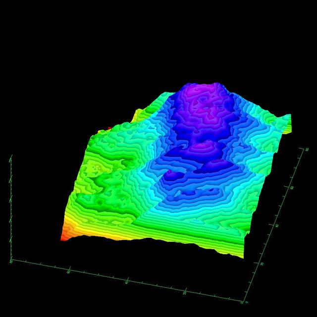 This three-dimensional image of the volcano Kilauea was generated based on interferometric fringes derived from two X-band Synthetic Aperture Radar data takes on April 13, 1994 and October 4, 1994. The altitude lines are based on quantitative interpolation of the topographic fringes. The level difference between neighboring altitude lines is 20 meters (66 feet). The ground area covers 12 kilometers by 4 kilometers (7.5 miles by 2.5 miles). The altitude difference in the image is about 500 meters (1,640 feet). The volcano is located around 19.58 degrees north latitude and 155.55 degrees west longitude.  http://photojournal.jpl.nasa.gov/catalog/PIA01761