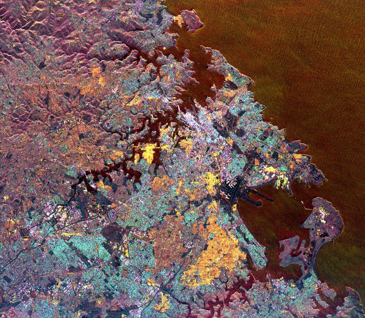This spaceborne radar image is dominated by the metropolitan area of Australia largest city, Sydney.