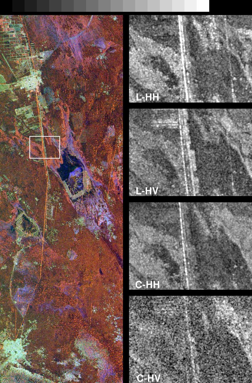 These spaceborne radar images show a segment of the Great Wall of China in a desert region of north-central China, about 700 kilometers 434 miles west of Beijing.