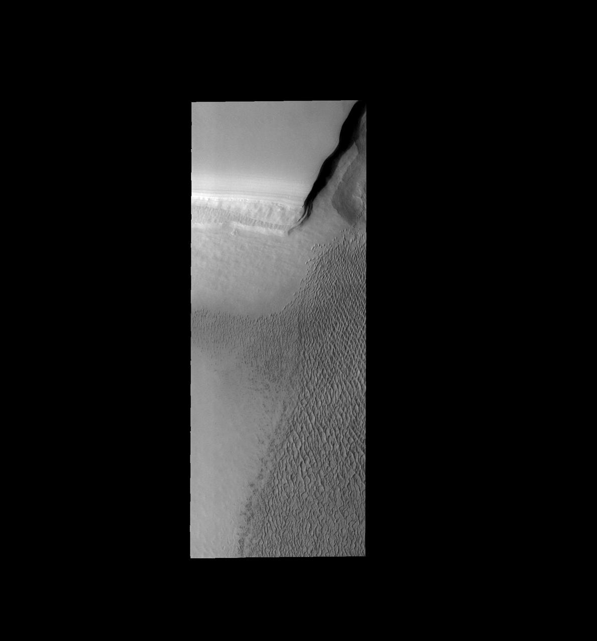 This image shows part of the large dune field or erg that exists surrounding the north polar ice cap