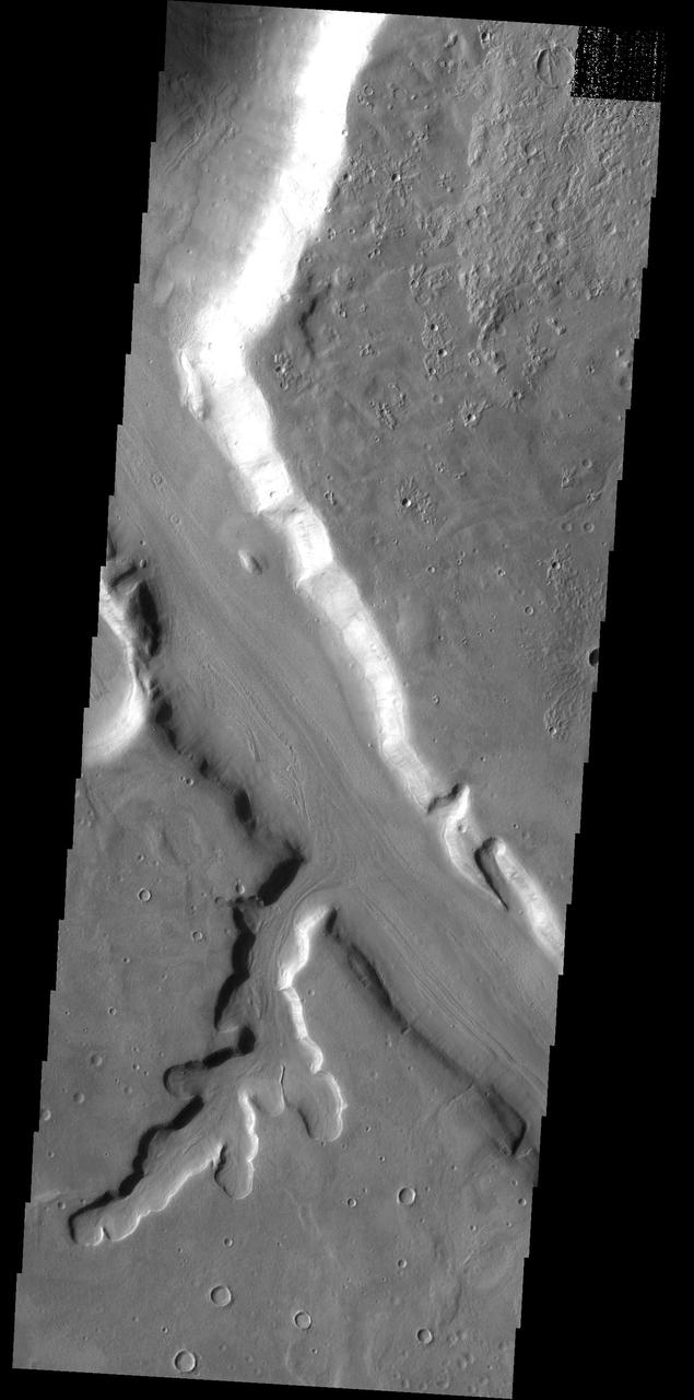 This images shows part of the main channel of Mamers Vallis as well as one of it tributaries