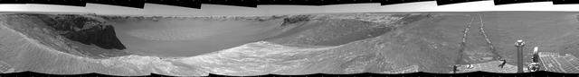NASA Mars Exploration Rover Opportunity used its navigation camera to take the images combined into this stereo view of the rover surroundings on sol or Martian day 959 of its surface mission