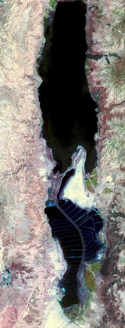 The Dead Sea is the lowest point on Earth at 418 meters below sea level, and also one of the saltiest bodies of water on Earth. This image was acquired by NASA Terra spacecraft.