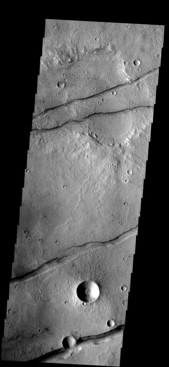 These fractures and graben are part of Sirenum Fossae as seen by NASA 2001 Mars Odyssey spacecraft.