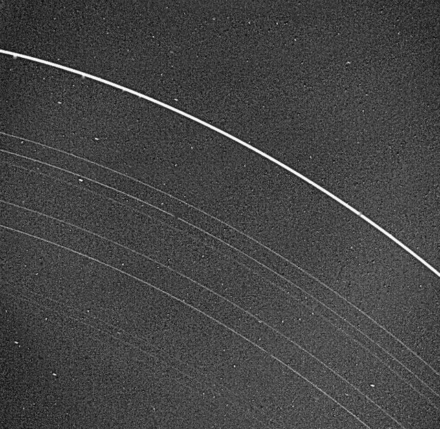 NASA Voyager 2 returned this picture of the Uranus rings on Jan. 22, 1986, from a distance of 2.52 million kilometers 1.56 million miles. All nine known rings are visible in this image.