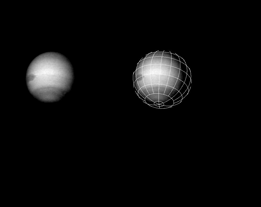 On July 23, 1989, NASA Voyager 2 spacecraft took this picture of Neptune through a clear filter on its narrow-angle camera. The image on the right has a latitude and longitude grid added for reference. Neptune Great Dark Spot is visible on the left.