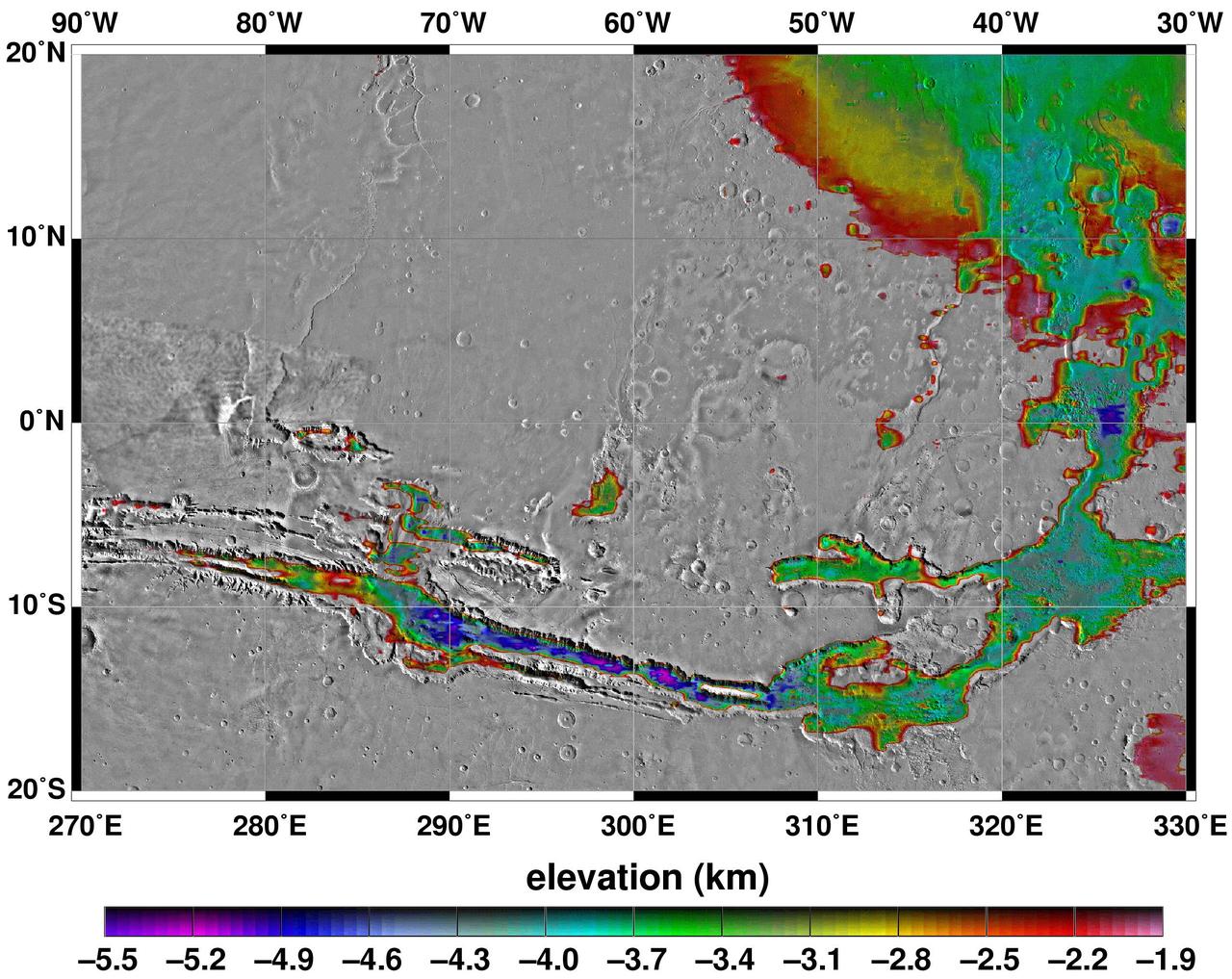 Elevations Within the Floor of the Valles Marineris