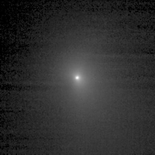 This image shows comet Tempel 1 as seen through the clear filter of the medium resolution imager camera on NASA Deep Impact. It was taken on June 27, 2005.