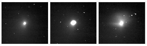 These images shows comet Tempel 1 as seen through the clear filter of the medium resolution imager camera on NASA Deep Impact. The images were acquired between June 22 and June 24, 2005.