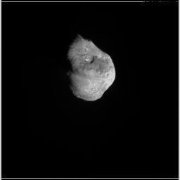 This frame from a movie shows NASA Deep Impact impactor probe approaching comet Tempel 1. It is made up of images taken by the probe impactor targeting sensor in 2005.