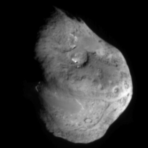 This image shows comet Tempel 1 approximately 5 minutes before NASA Deep Impact probe smashed into its surface. It was taken by the probe impactor targeting sensor.