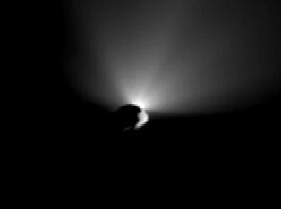 NASA Deep Impact flyby spacecraft took this image after it turned around to capture last shots of a receding comet Tempel 1. Earlier, the mission probe had smashed into the surface of Tempel 1.