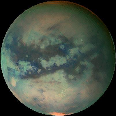 This movie of Titan shows data taken with Cassini visual and infrared  mapping spectrometer during the last three flybys of Titan