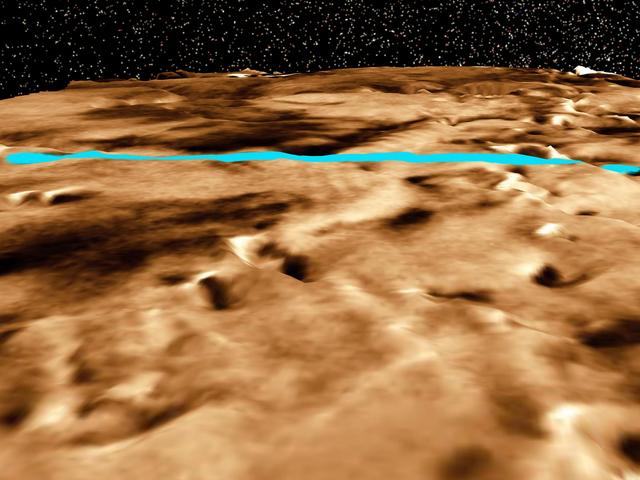 NASA image: Proposed Mars Polar Lander Landing Site Perspective View 2