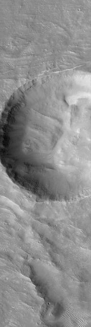 NASA image: Layers and Boulders in Crater Wall, Nepenthes Mensae Region