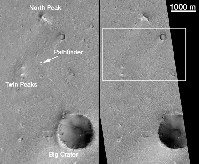 MOC Highest Resolution View of Mars Pathfinder Landing Site
