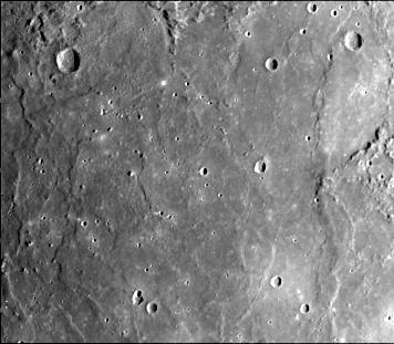 This image, from NASA Mariner 10 spacecraft which launched in 1974, shows that several west-facing lobate scarps occur in the hummocky plains interpreted as Caloris ejecta.