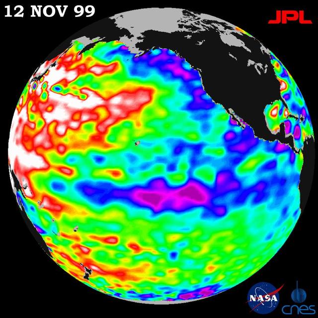 Unusually warm ocean temperatures off Asia and cool waters in the eastern and equatorial Pacific are signaling La Niña mild return, according to the latest sea-surface heights observed by the joint NASA-French space agency TOPEX/Poseidon satellite.