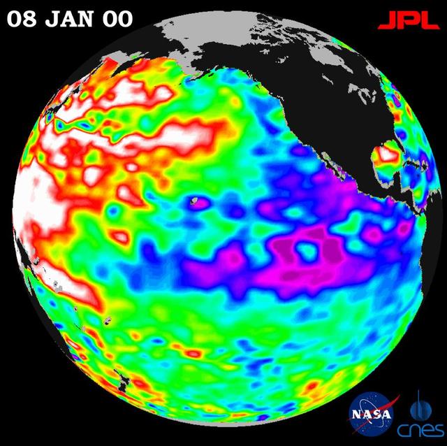 A giant horseshoe pattern of higher than normal sea-surface heights developing over the last year is beginning to dominate the entire western Pacific and Asiatic oceans.