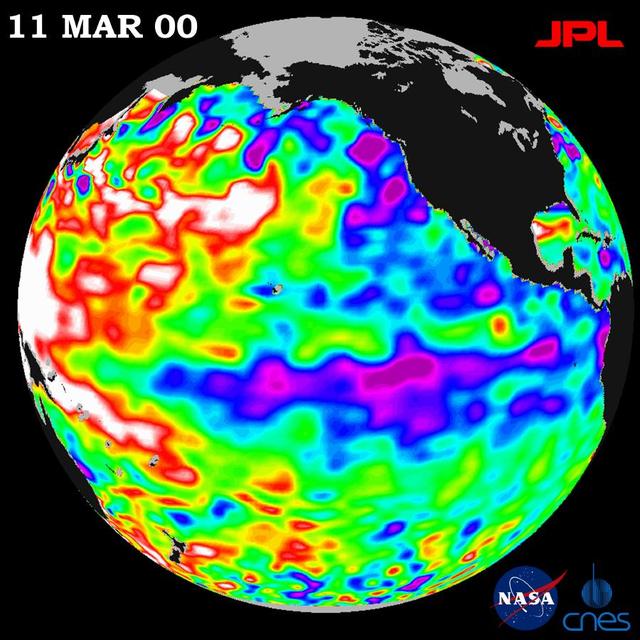 NASA TOPEX/Poseidon data, collected over a 10-day sampling cycle from March 1 to 11, 2000, showed a La Niña condition.