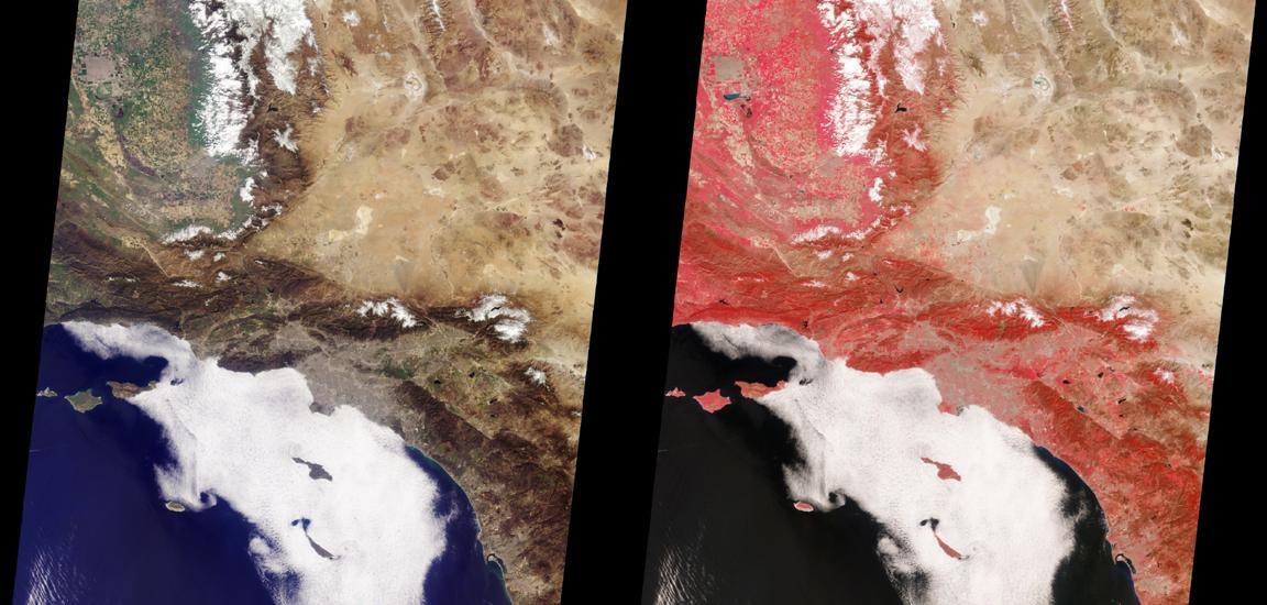 These images from NASATerra satellite are of Southern California acquired on March 14, 2000 during Terra orbit 1273. North is at the top.