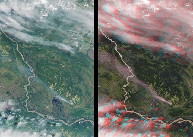 This stereo view of western Alaska was acquired by NASA Terra satellite on June 25, 2000. 3D glasses are necessary to view this image.
