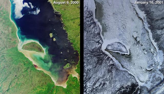NASA image: Green Summer and Icy Winter in James Bay
