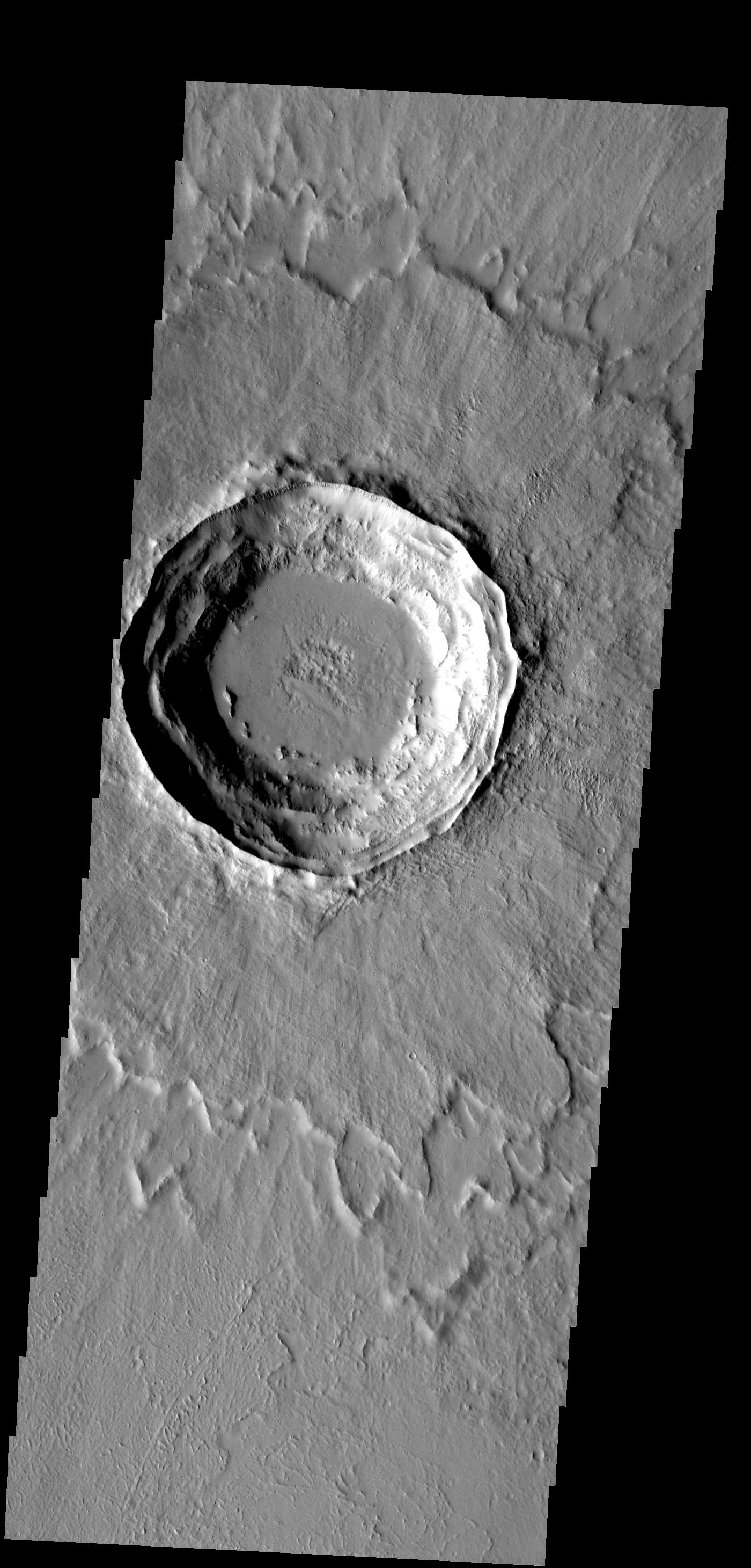 This crater has a layered ejecta blanket.