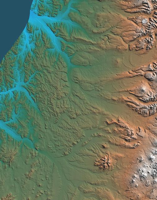 NASA image: Shaded Relief, Kamchatka Peninsula, Russia